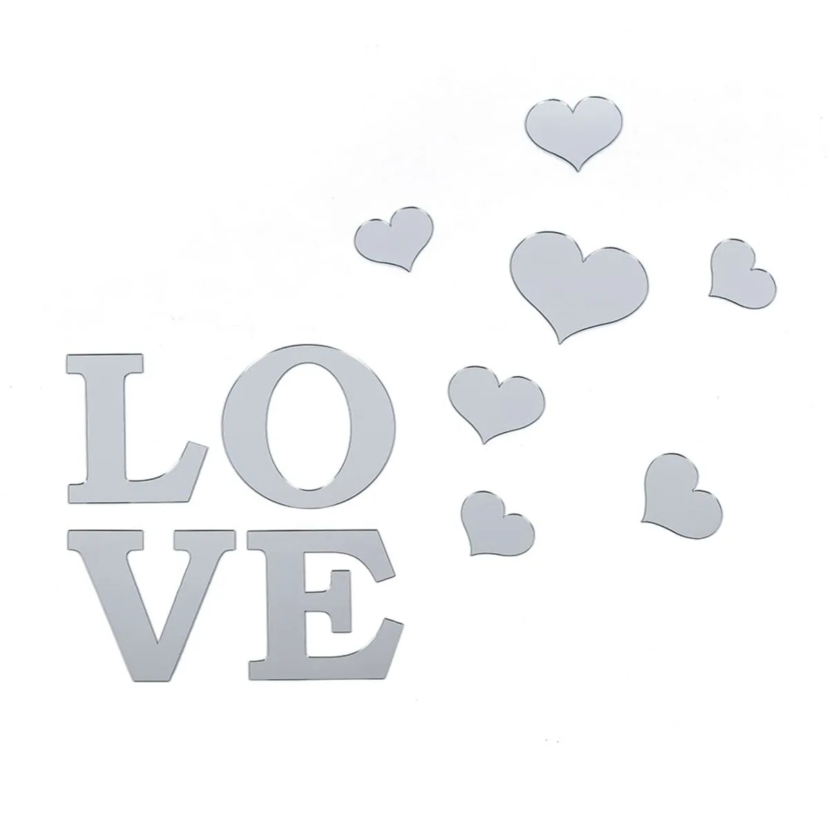 Дзеркальний декор акриловий самоклеючий Love срібло,11шт (D)